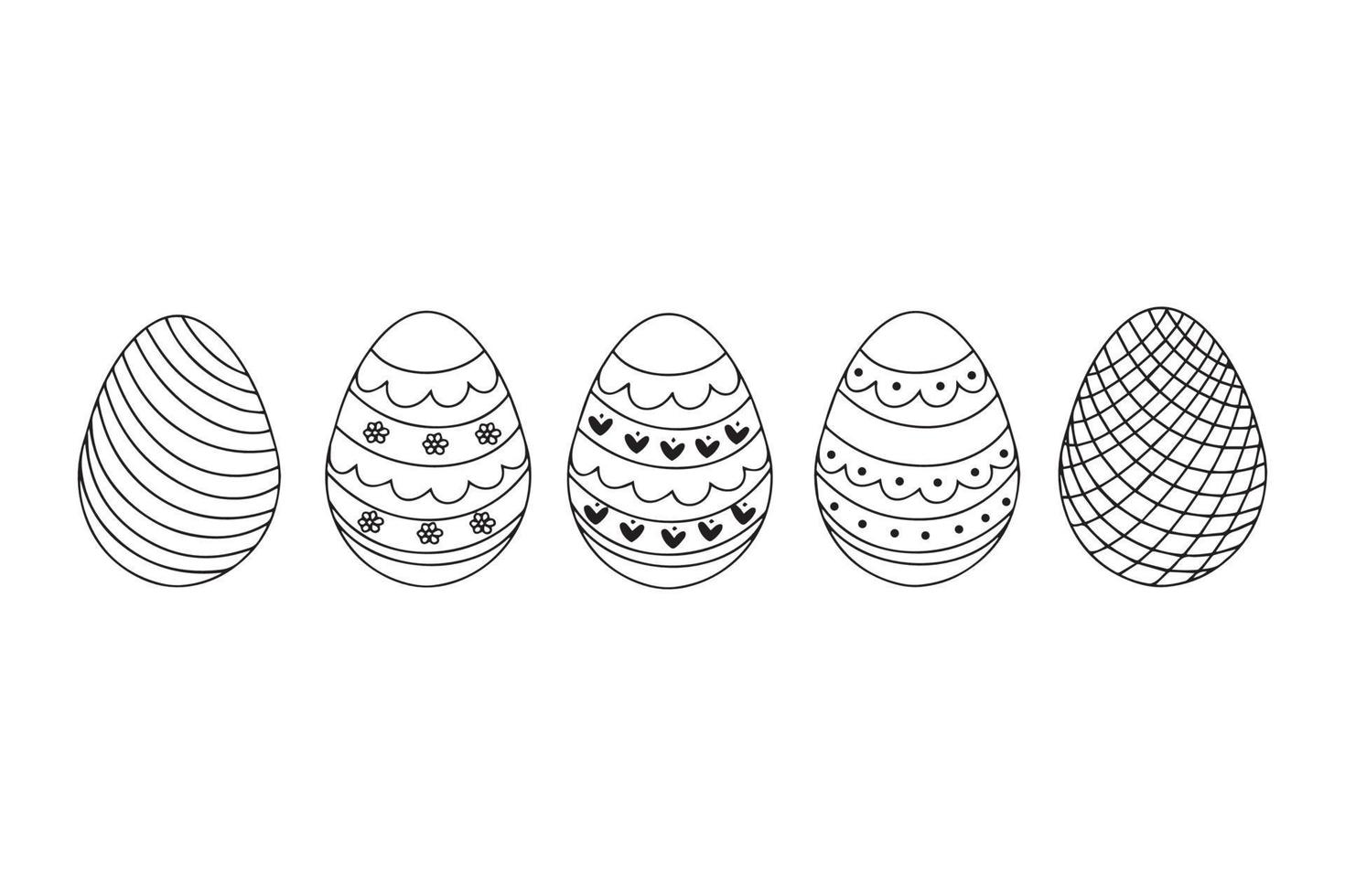 Pascua de Resurrección huevos mano dibujado negro en blanco antecedentes. decorativo conjunto desde huevos con hojas y flores vector