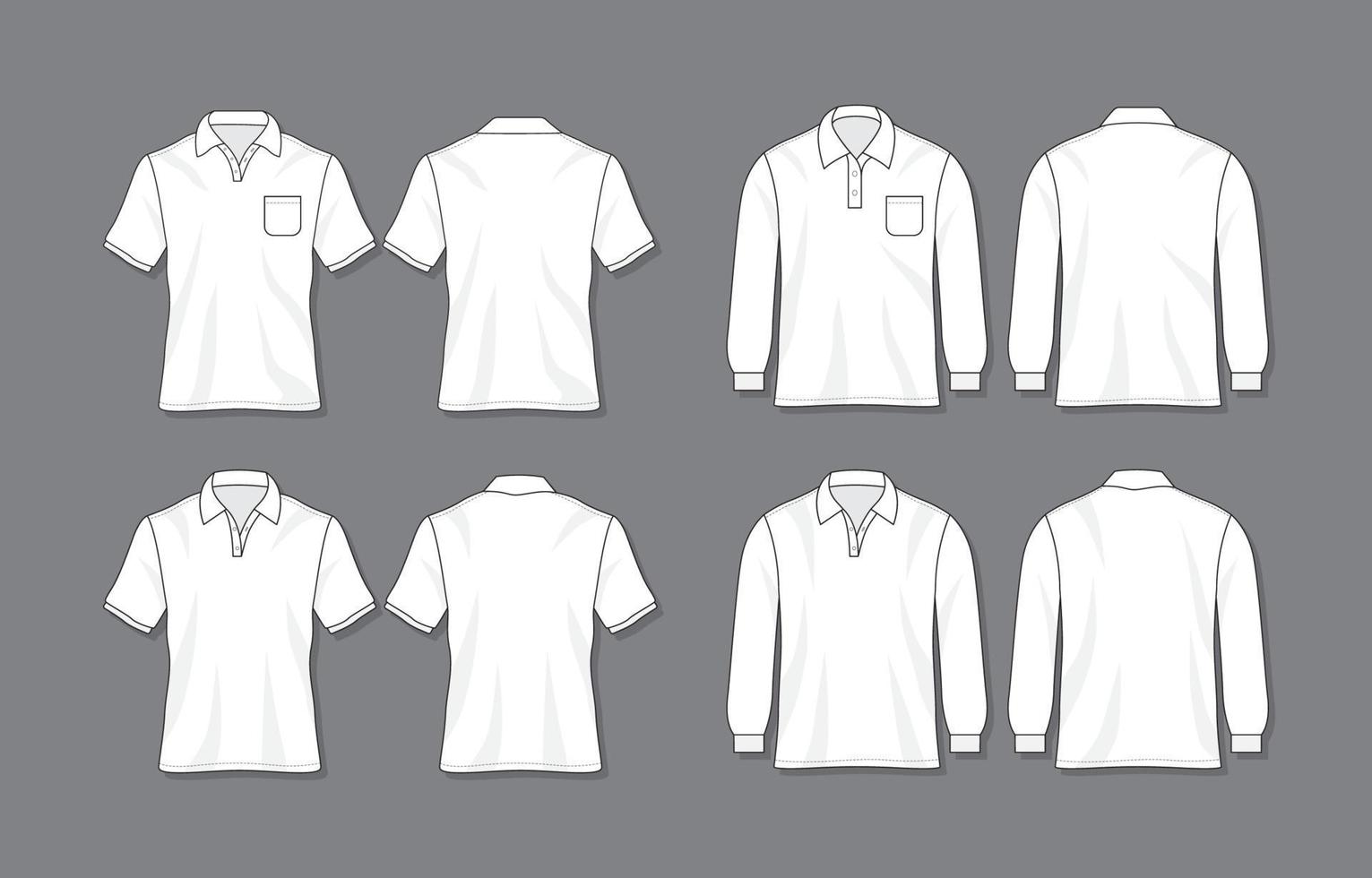 Set of Outlined White Polo Shirt Mockup vector