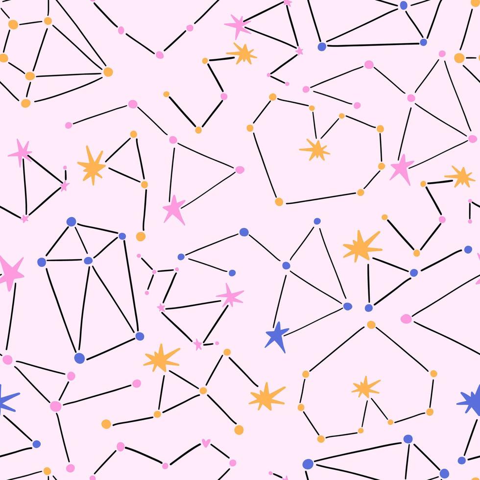 seamless pattern with different constellations. vector design for fabric, paper and more.