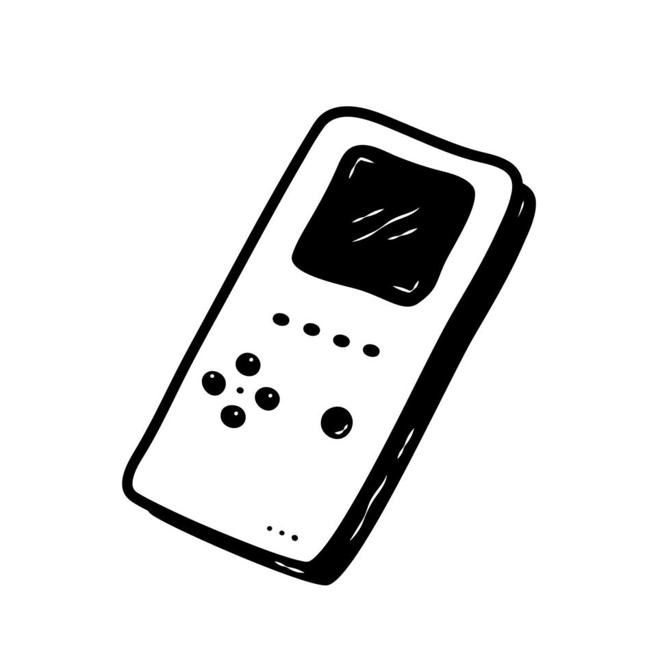 Retro game console hand drawn. Retro vibe doodle. Kids portable console. Computer retro, arcade play concept. Vector illustration