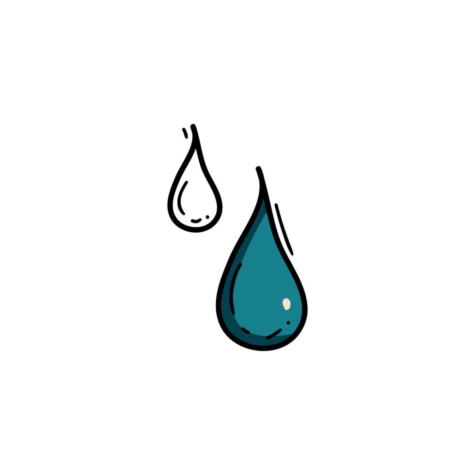 Water drop icon in doodle sketch lines. Color hand drawn illustration. Two drops vector