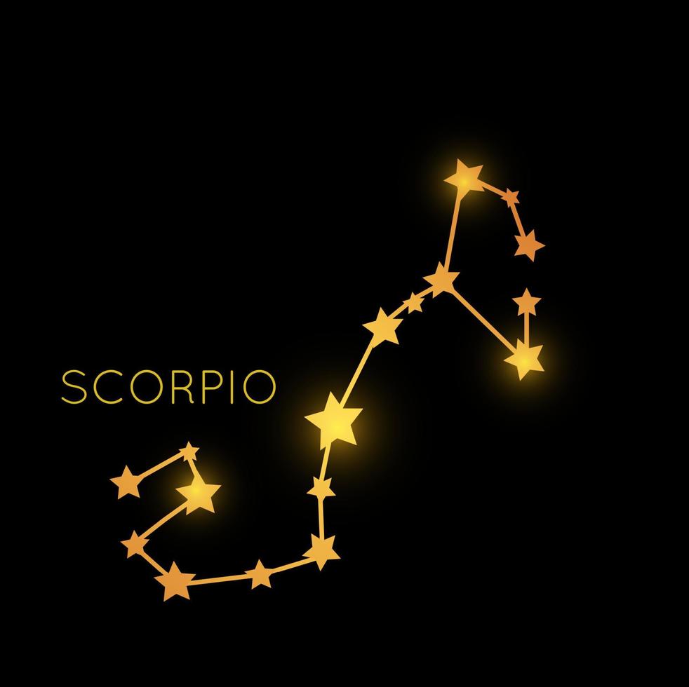 Escorpión constelación en espacio dorado zodíaco firmar vector