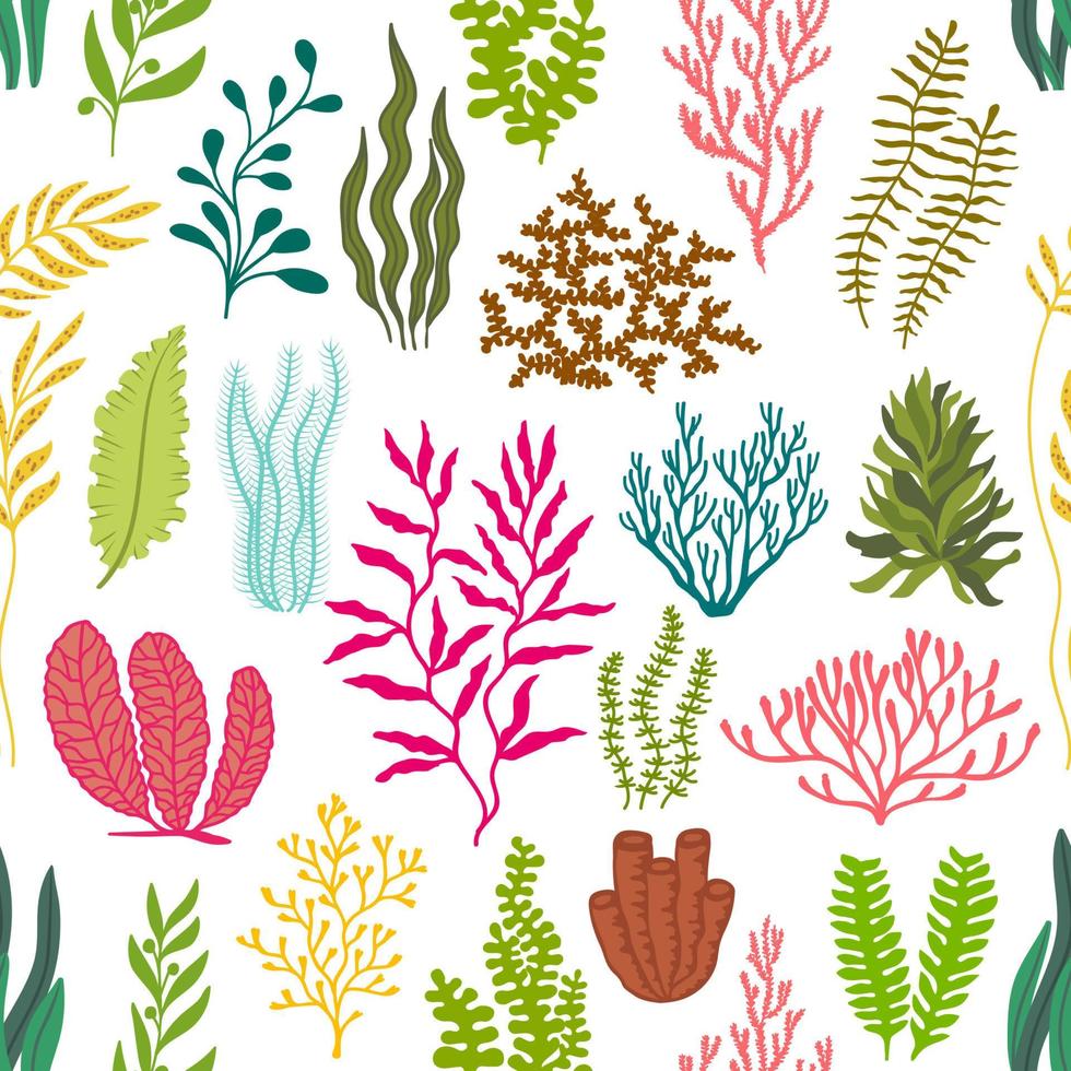 Underwater seaweed plants seamless vector pattern