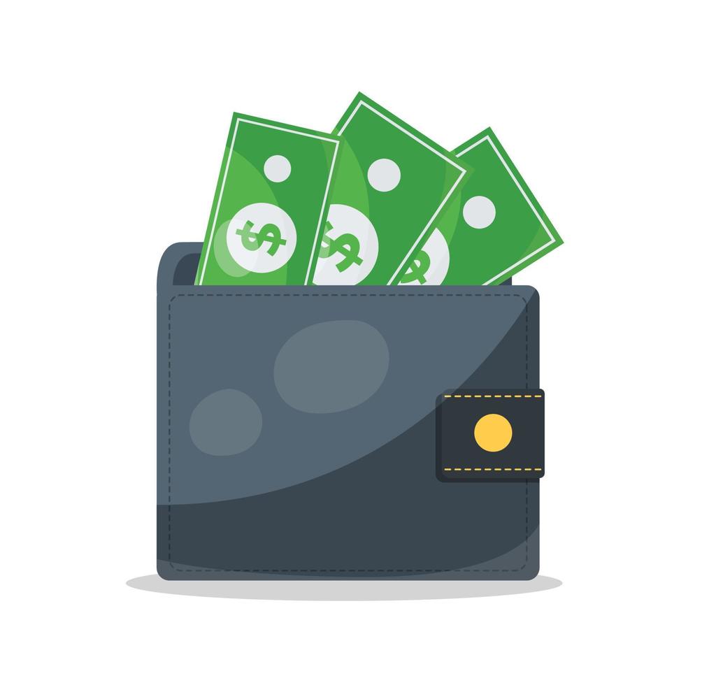 wallet full of bills and coins vector illustration