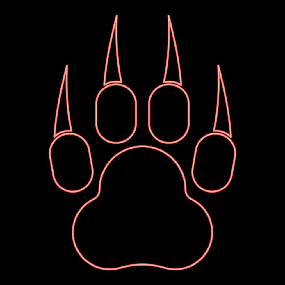 Neon print animal paw with claws Foot red color vector illustration image flat style