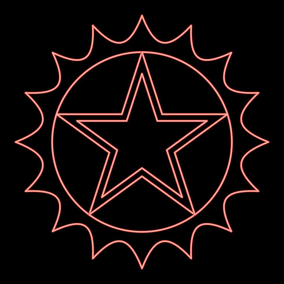 Neon star in circle with sharp edges red color vector illustration image flat style