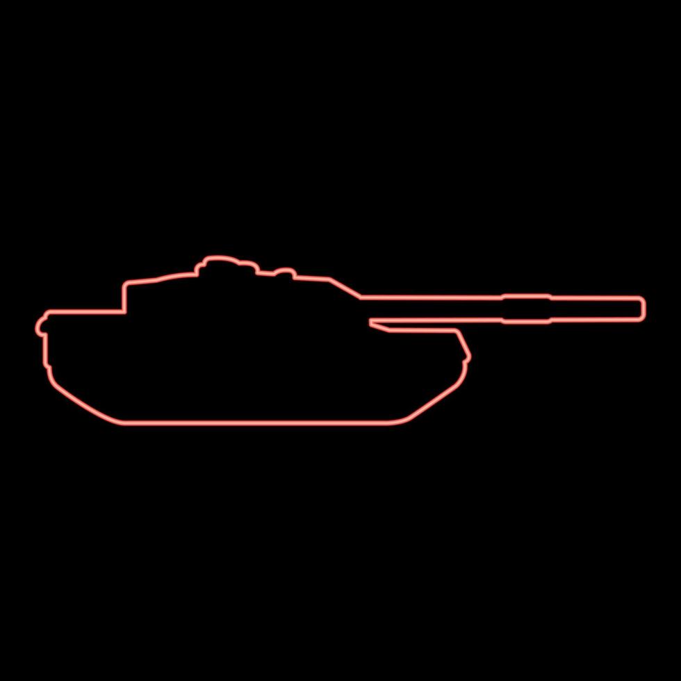 Neon tank Artillery Army machine Military silhouette World war red color vector illustration image flat style