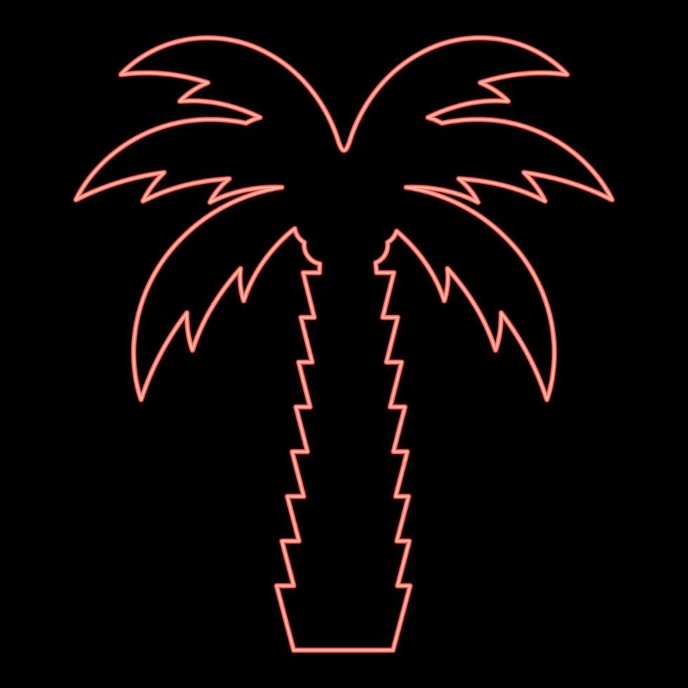 Neon palm tree tropical coconut red color vector illustration image flat style