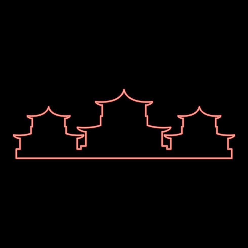 Neon chinese traditional buildings red color vector illustration image flat style