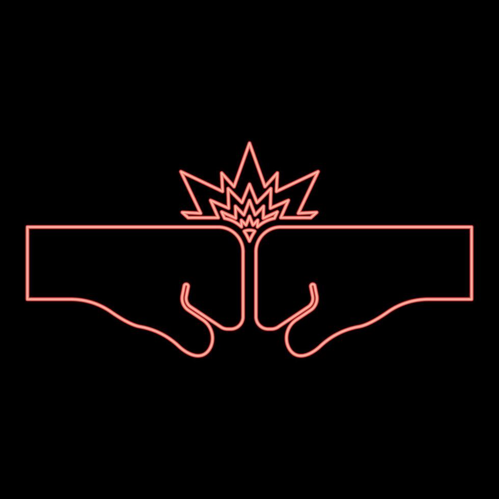 Neon collision of two fist red color vector illustration image flat style