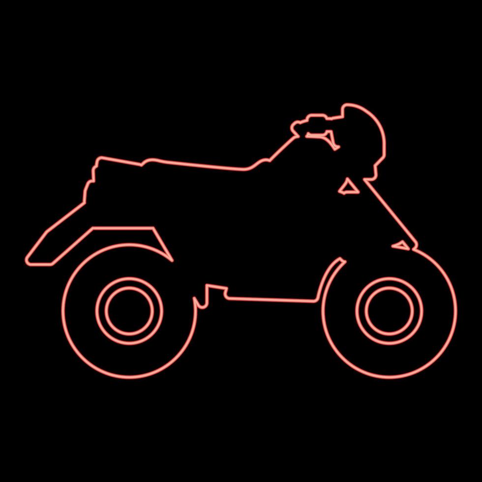 Neon quad bike ATV moto for ride racing all terrain vehicle red color vector illustration image flat style