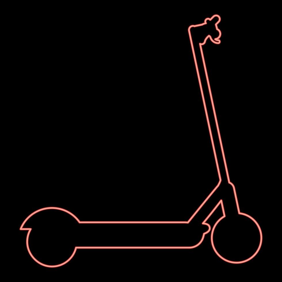Neon scooter electric modern technology kick eco transport for city trotinette red color vector illustration image flat style