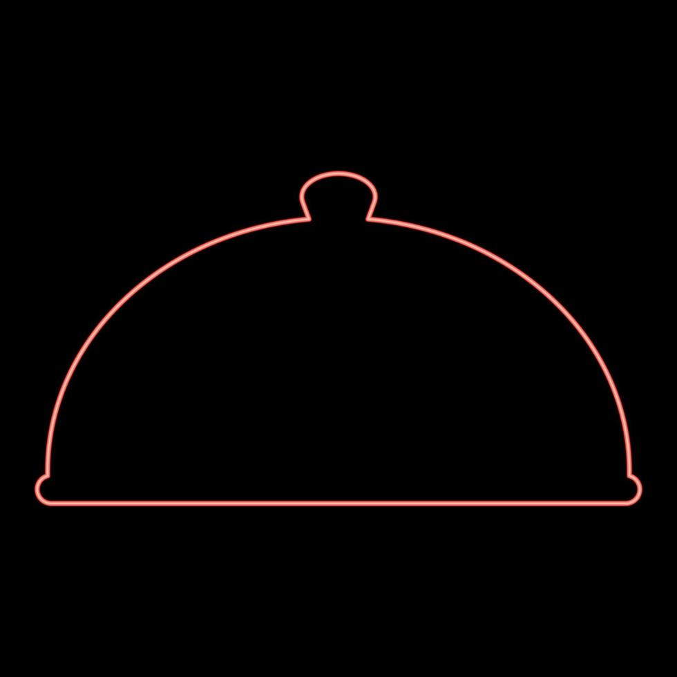 Neon cloche serving dish Restaurant cover dome plate covers to keep food warm Convex lid Exquisite presentation gourmet meal Catering concept red color vector illustration image flat style