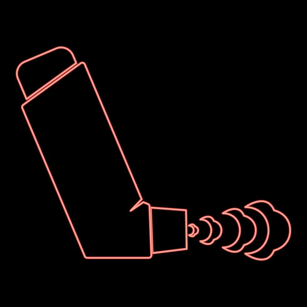 Neon hand Inhaler spray for treatment asthma cough relief concept Inhalation allergic patient red color vector illustration image flat style