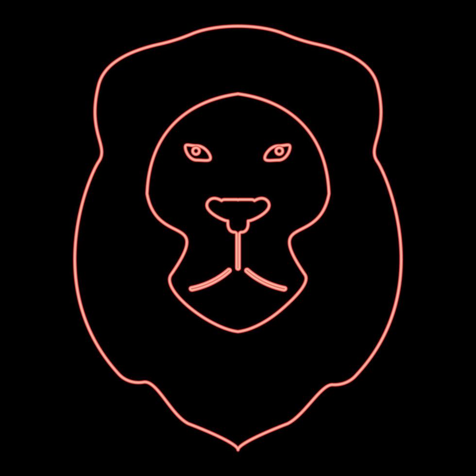 Neon lion Animal Wild cat head red color vector illustration image flat style