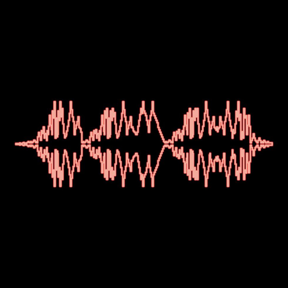 Neon sound wave audio digital equalizer technology oscillating music red color vector illustration image flat style