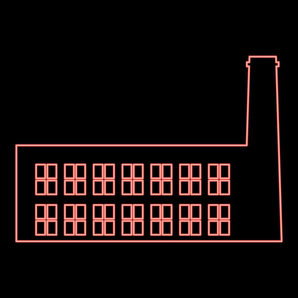 neón fábrica industria silueta planta con tubo rojo color vector ilustración imagen plano estilo