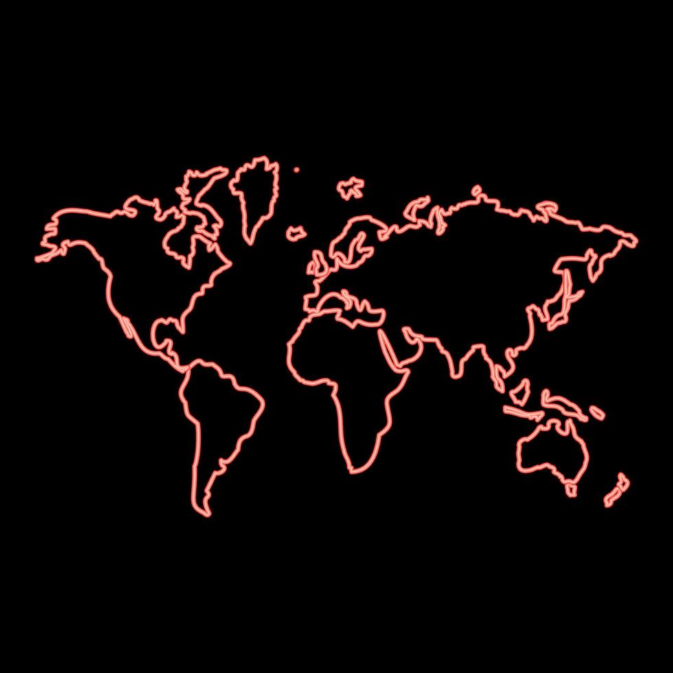 Neon map world red color vector illustration image flat style