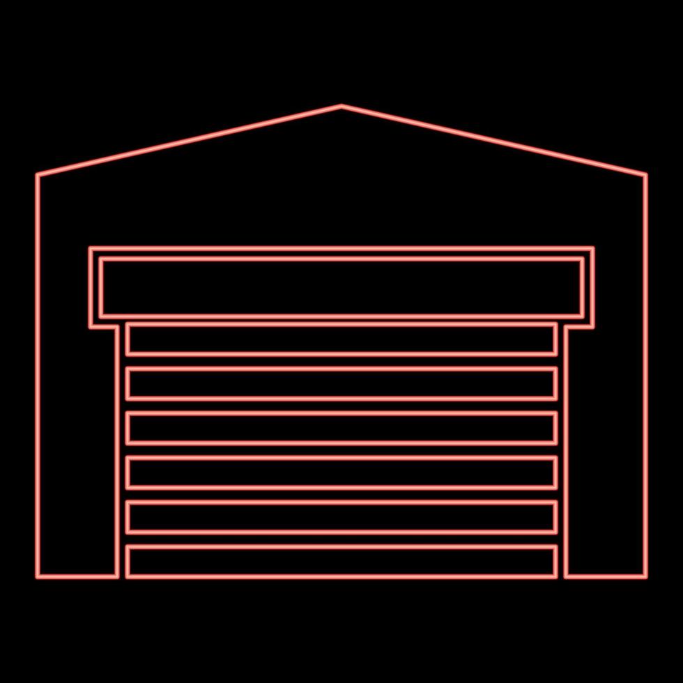 Neon garage door for car Roller shutter hangar warehouse red color vector illustration image flat style