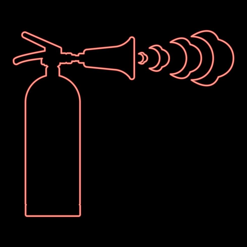 Neon fire extinguisher in action with foam bubbles jet for extinguishing puts out fire fighting red color vector illustration image flat style