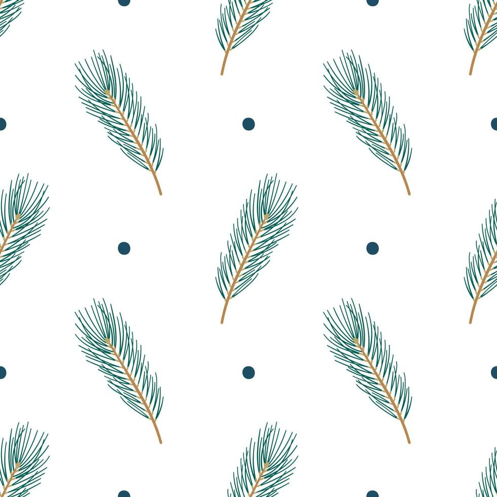 Branch of fir-tree. Doodle coniferous tree. Winter festival seamless pattern. vector