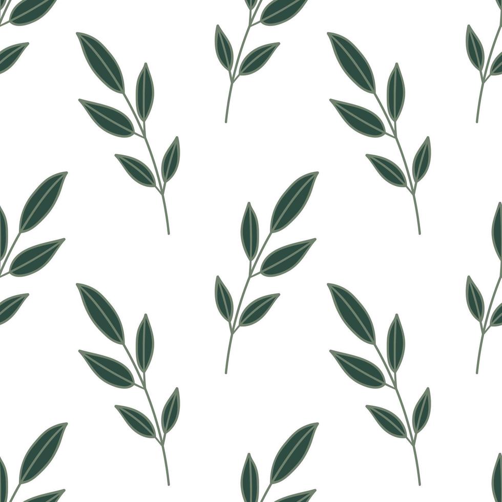 Fancy branches with green leaves. Floral seamless pattern. vector