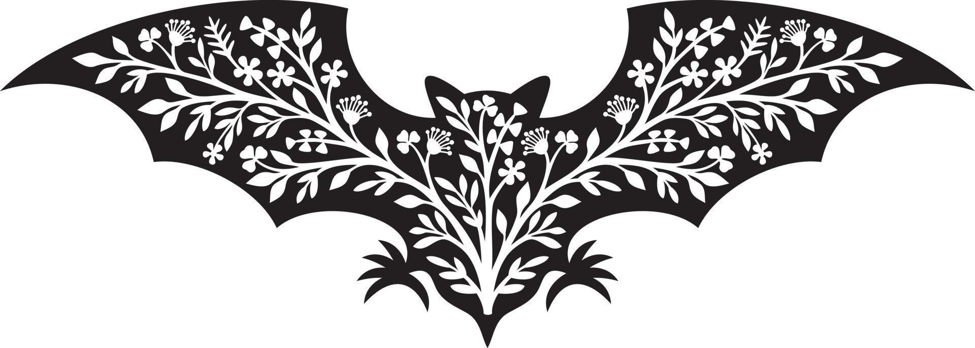 floral murciélago negro y blanco. vector ilustración.