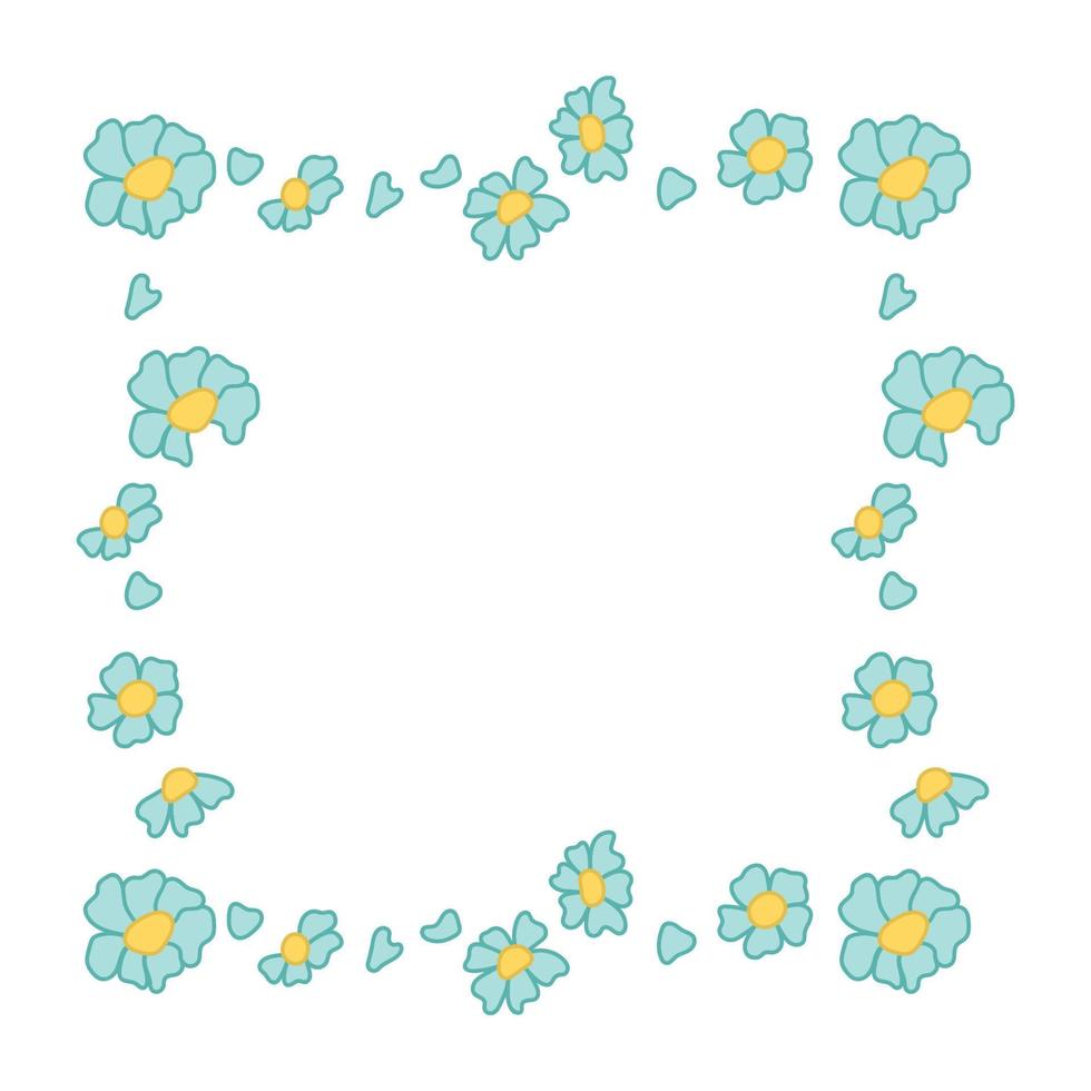 Frame of blue flowers in the shape of a square vector