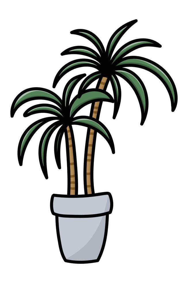 palm trees in a flower pot. flat cartoon style. vector