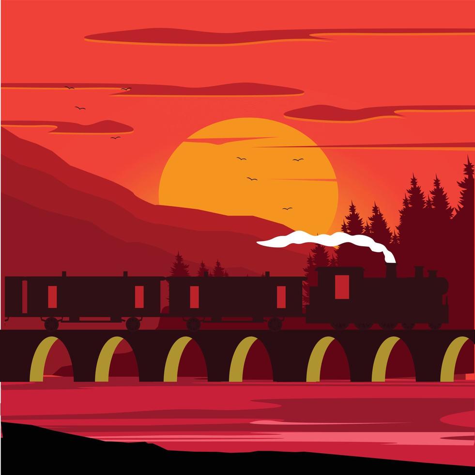 tren en el río ilustración vector