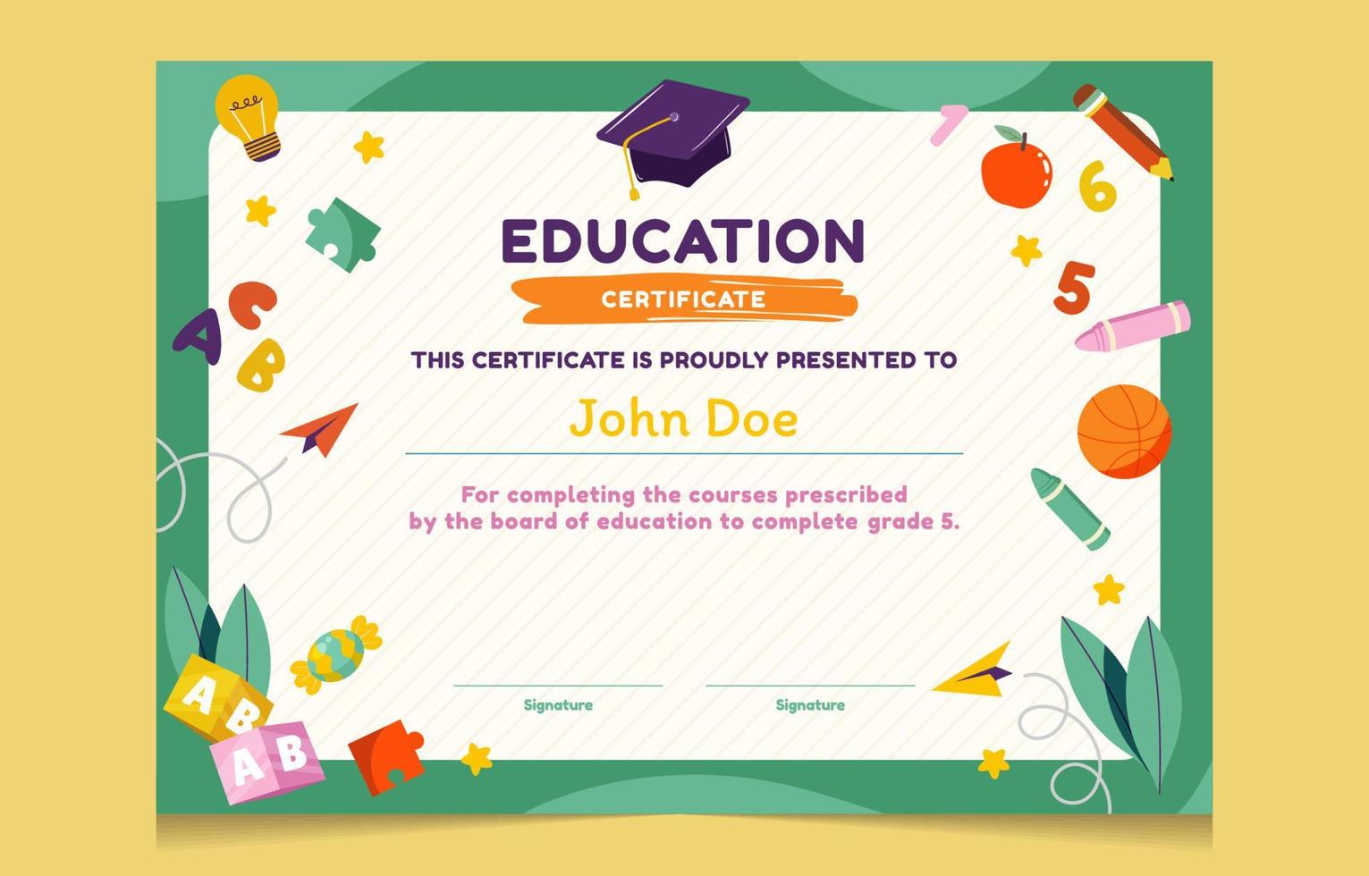 linda educación certificado modelo vector