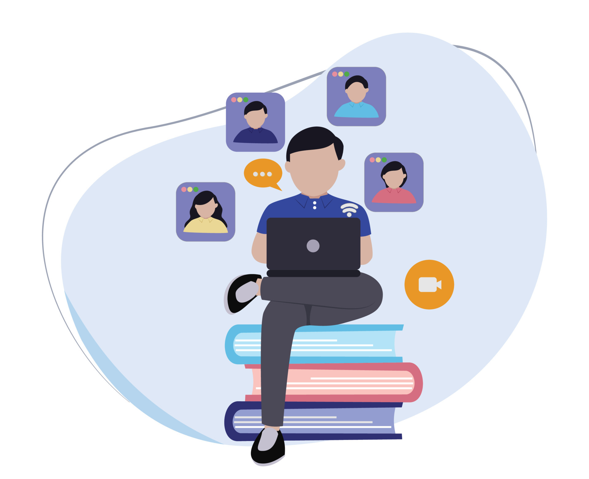 Virtual Meeting. Collective Home Video Conference, Man Chatting Online with  People. Discussion with Friends, Internet Stock Vector - Illustration of  education, corporate: 195820132