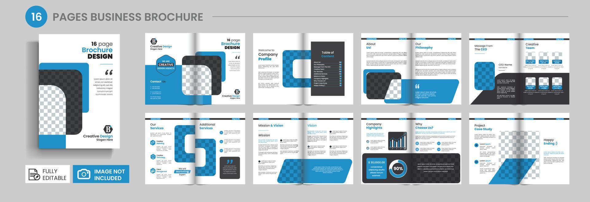 brochure design. company profile. 16 Page company profile brochure design. Multipage Business Brochure, Modern Business Brochure, Corporate Business Presentation Guide Brochure Template, Annual Report vector