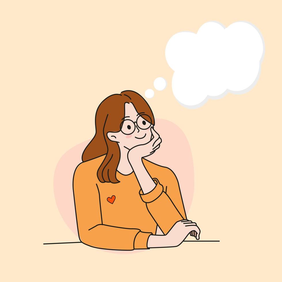 Vector thinking woman with speech bubble