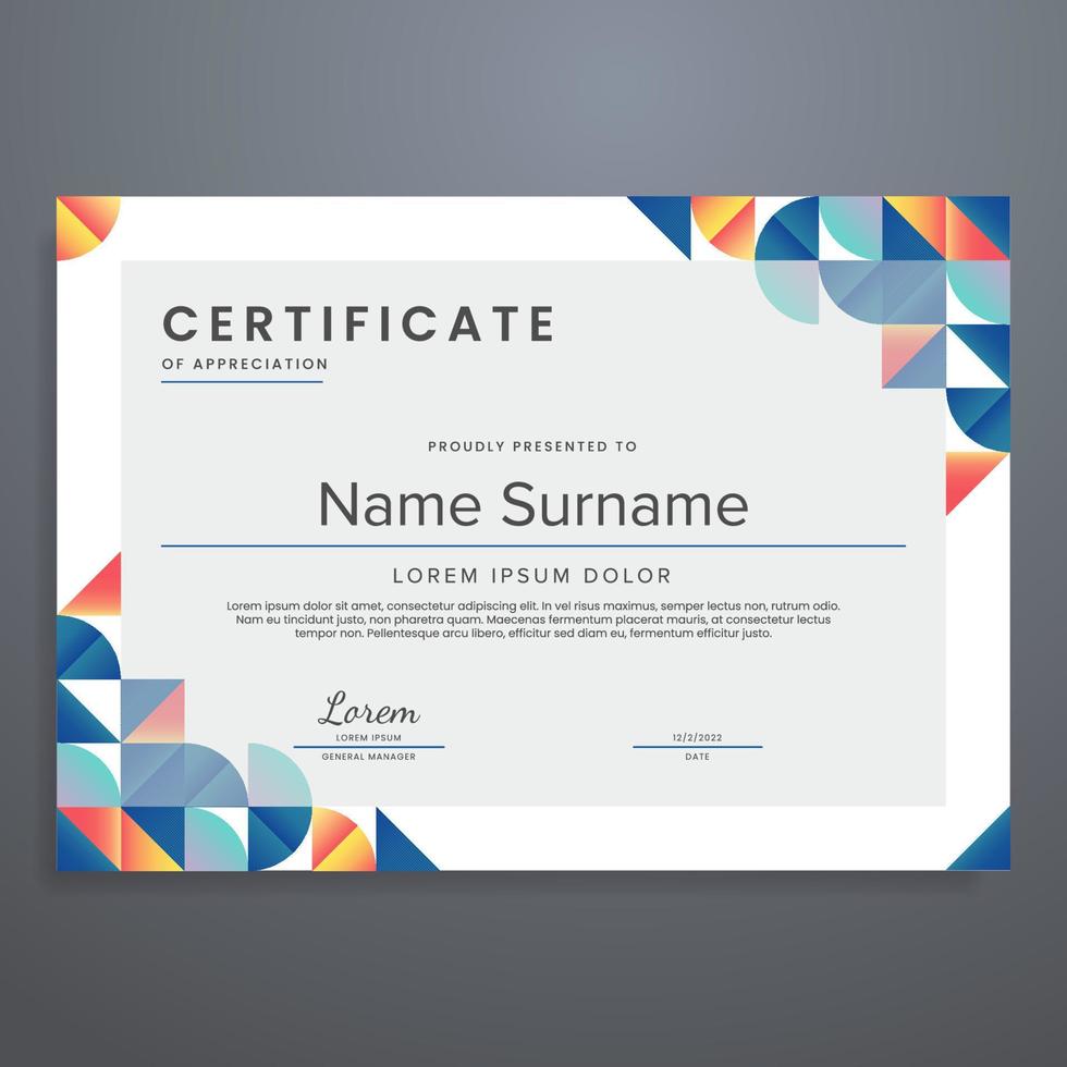 Modern geometric abstract design certificate template, can be used for appreciation, diploma, award, attendance, etc. vector