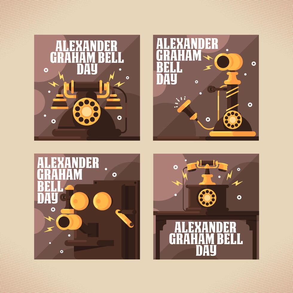 Alexander Graham Bell Day With Variety Telephones Social Media Template vector