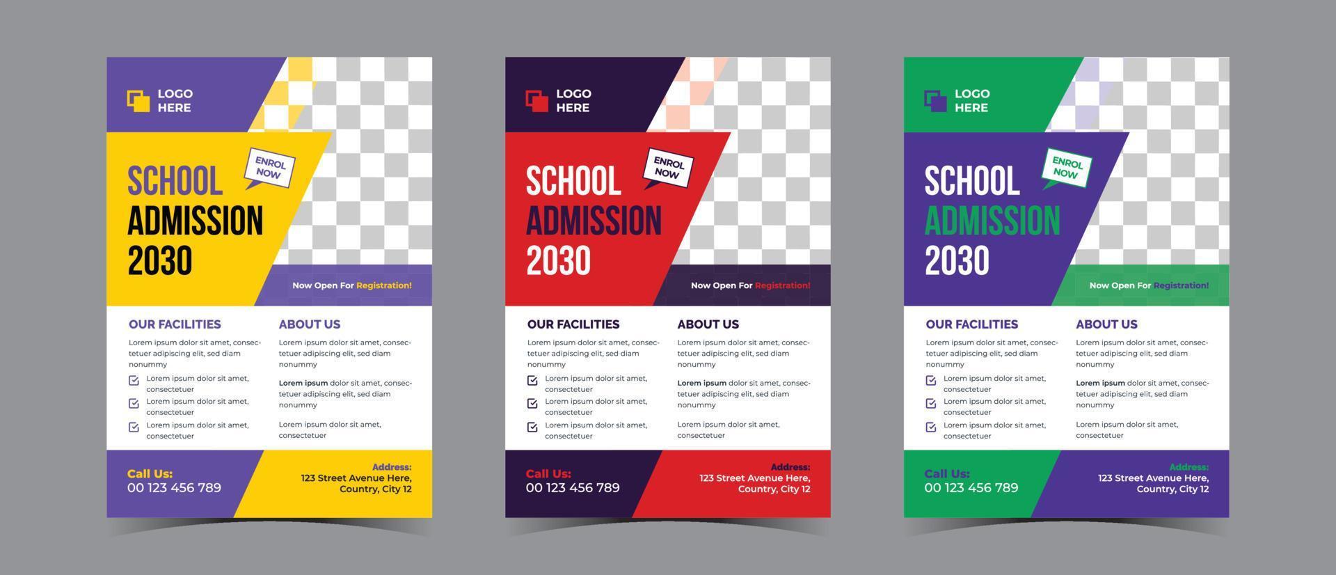 Admission flyer template design for online school kid's education vector