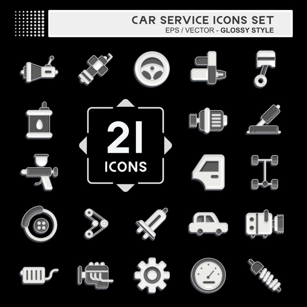 icono conjunto coche servicio. relacionado a coche Servicio símbolo. lustroso estilo. reparando motor. sencillo ilustración vector