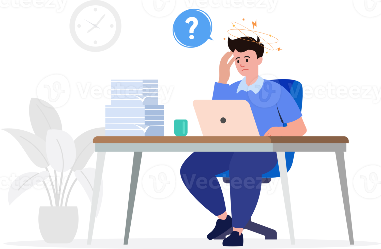 Sad, tired or exhausted Man at office, Stressful work, deadline and time management concept. png
