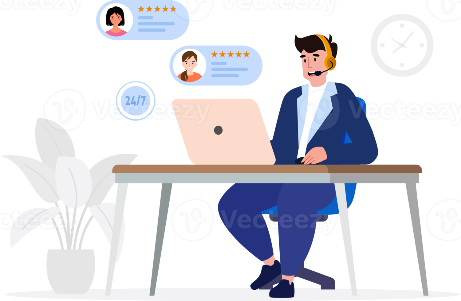 Call center and customer care support concept, consultant manager sitting at her computer and talking with client. png