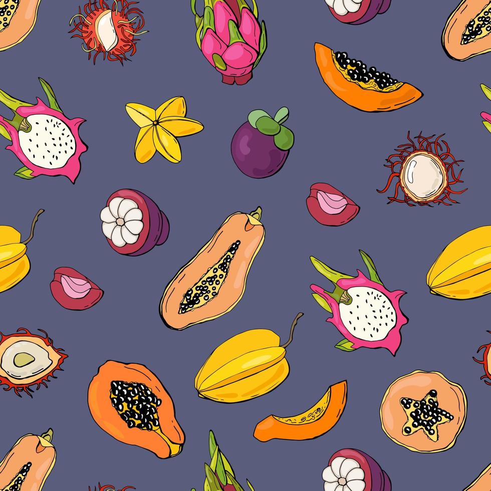 patrón sin costuras con frutas exóticas. diseño para tela, textil, papel pintado, embalaje. vector