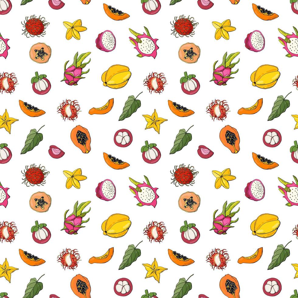 Seamless pattern with exotic fruits. Design for fabric, textile, wallpaper, packaging. vector