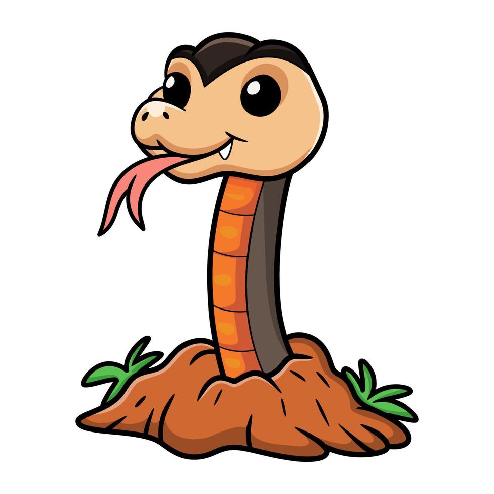 Cute golden crowned snake cartoon out from hole vector