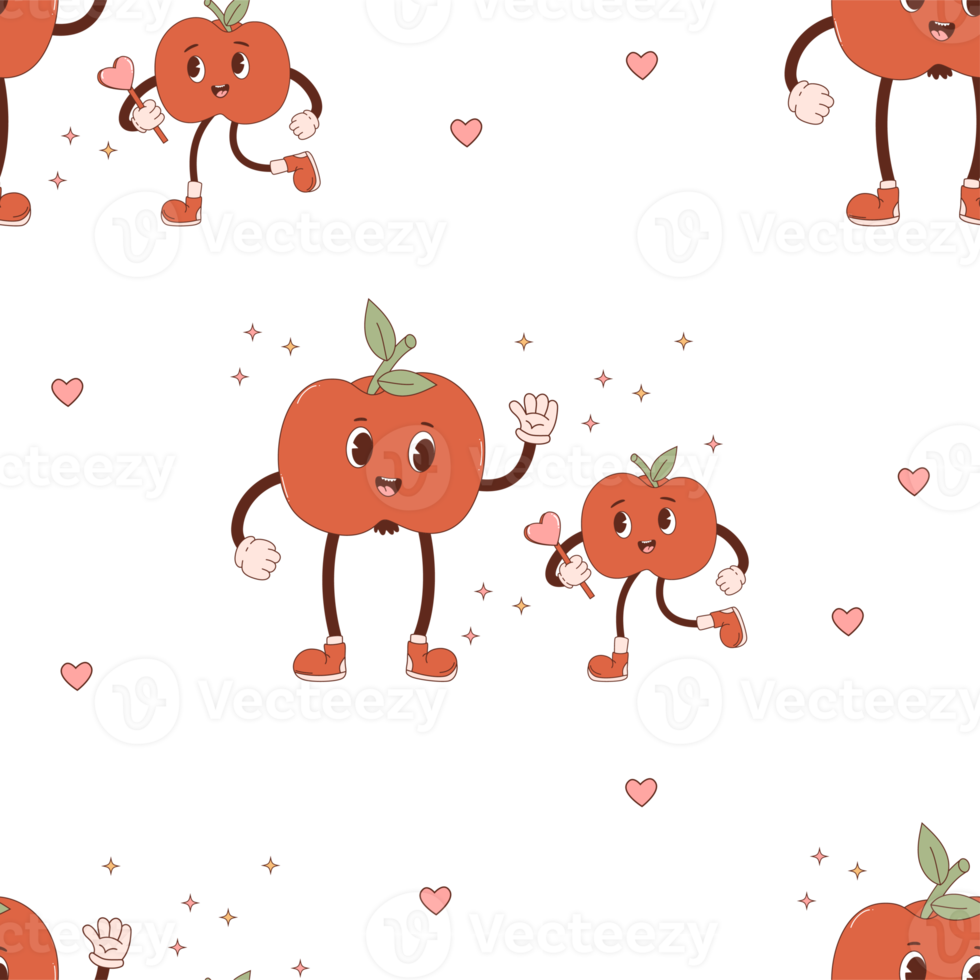 Retro seamless pattern characters apple png