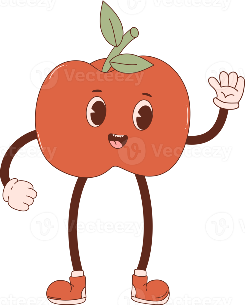 Retro vintage cartoon character apple png