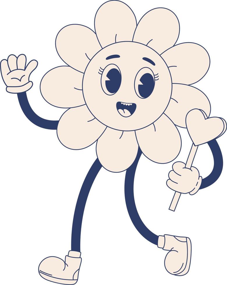 monocromo retro personaje flor poder vector