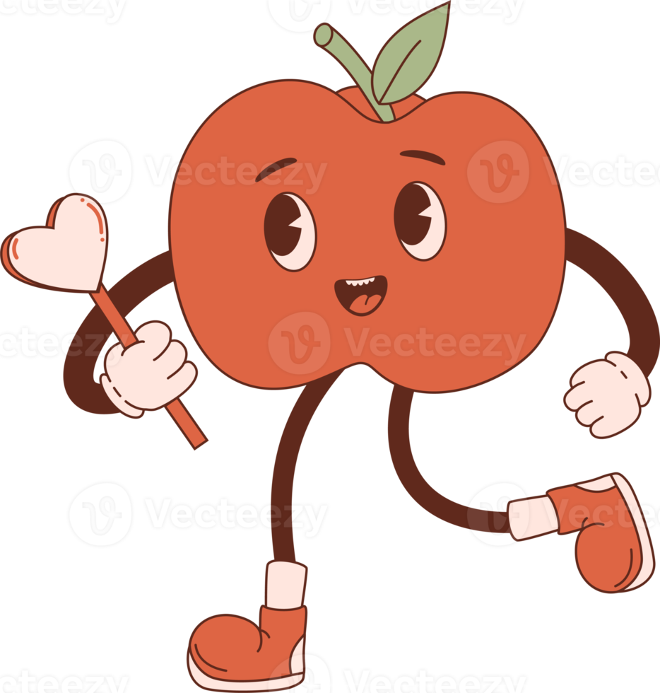 Retro character apple with heart png