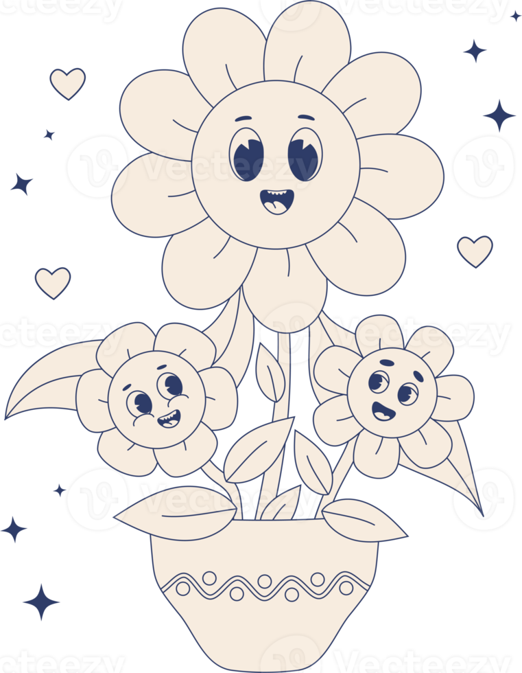 Retro  groovy daisy flowers power png