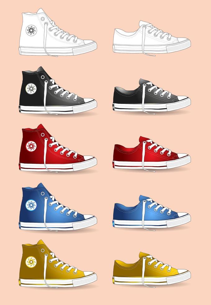 Sneakers are casual shoes. Various sneakers of different colors vector