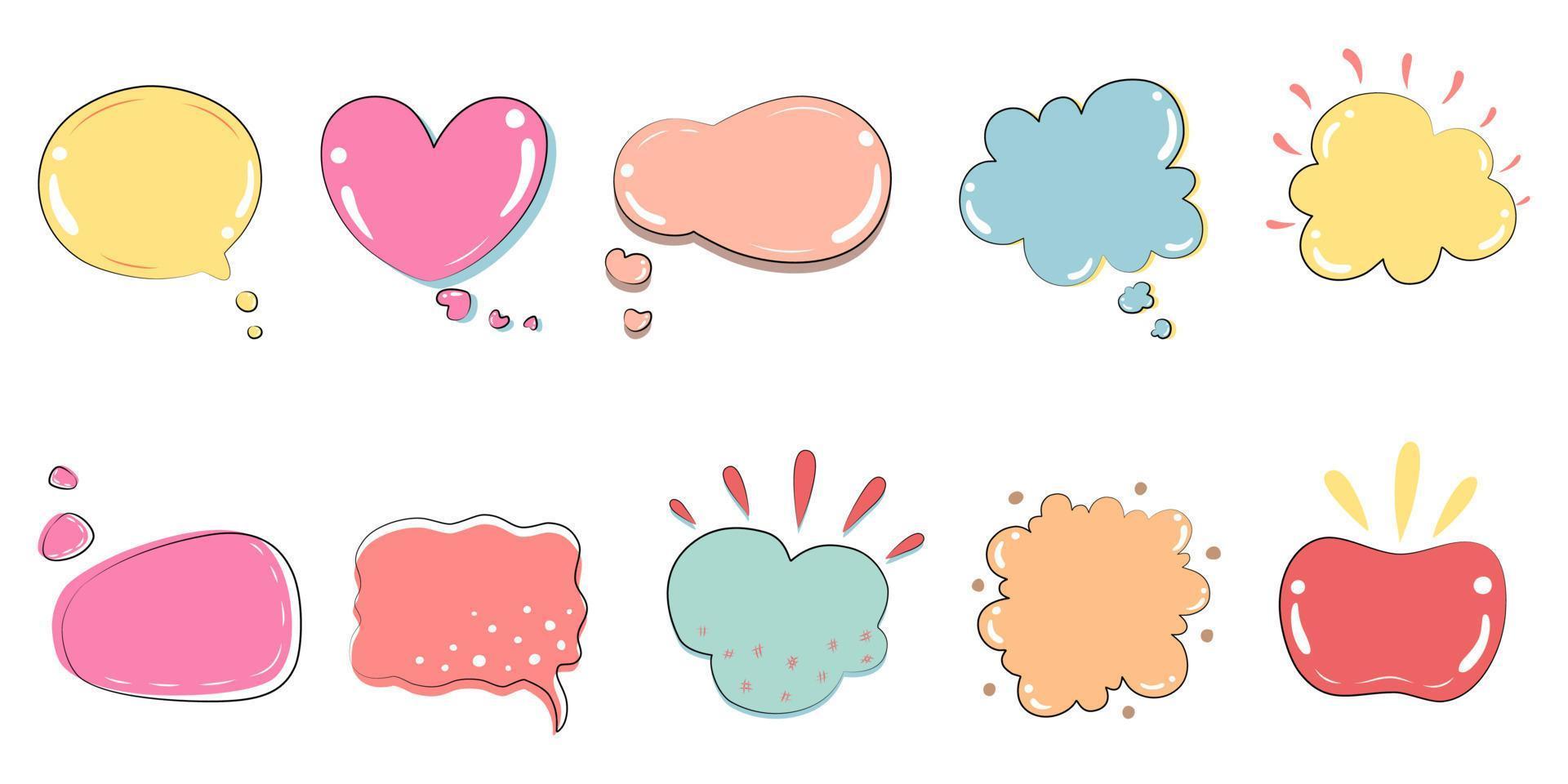 Vector set of comic bubbles design on white background for card design, speech bubble, paper embellishment, digital print, scrapbook, teacher element, student, education and more.